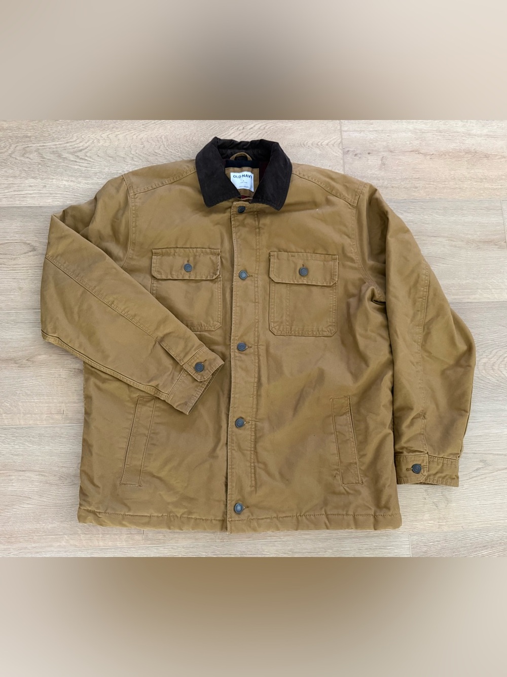 Old Navy Cozy Lined Canvas Barn Jacket Chore Coat Large Tan Corduroy Collar